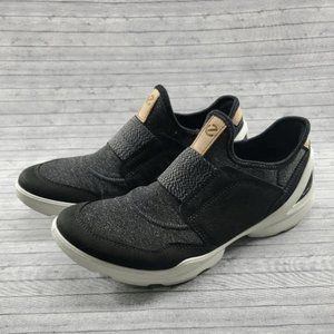Ecco Biom Street Shoes Womens 38 Black Gray Slip On Sneaker Yak Leather